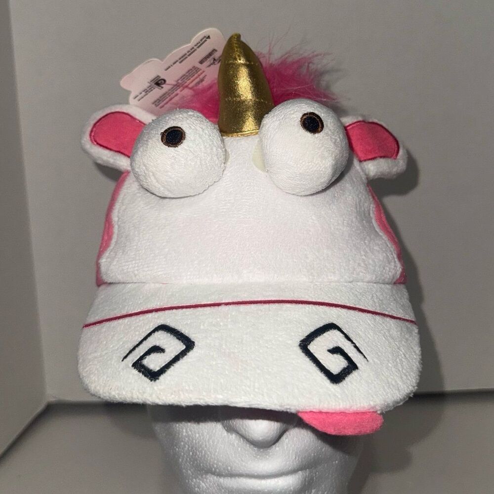 Despicable Me Unicorn Fluffy Girls Cap Adjustable Pink White 3D Ears NEW Tags